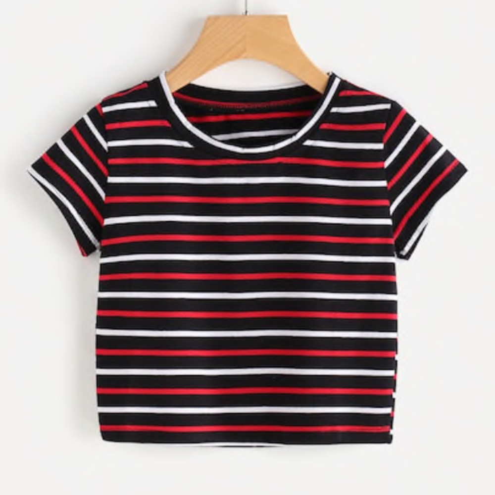 Red and black striped crop top
